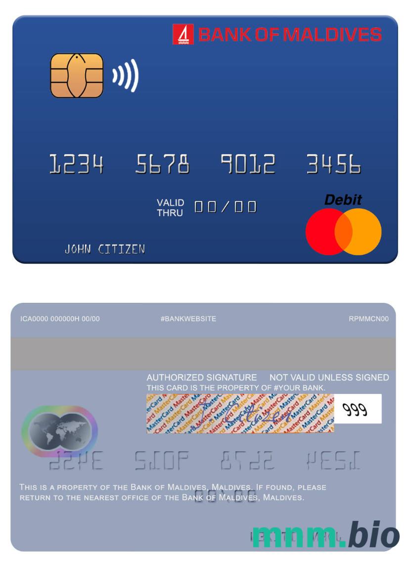 Maldives Bank of Maldives przykład karty mastercard w formacie PSD